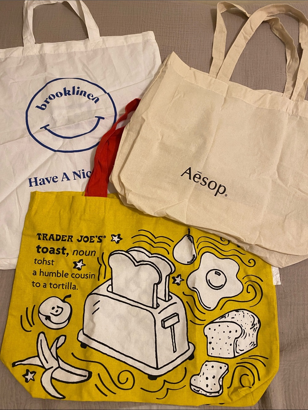 AESOP , Trade Joe’s . BROOKLINEN SET 3 Canvas Tote Bag